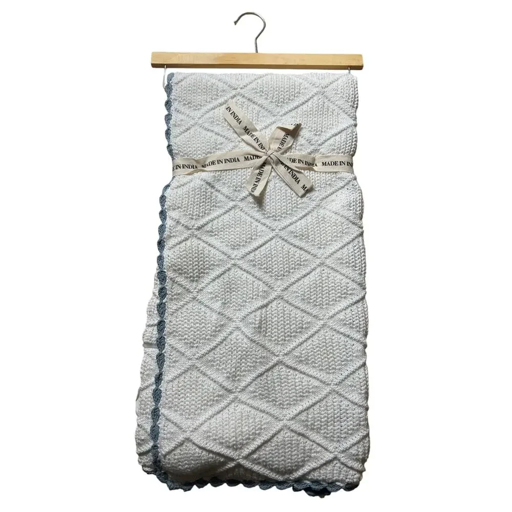 NWT Made In India Toddler White Crochet Blanket
